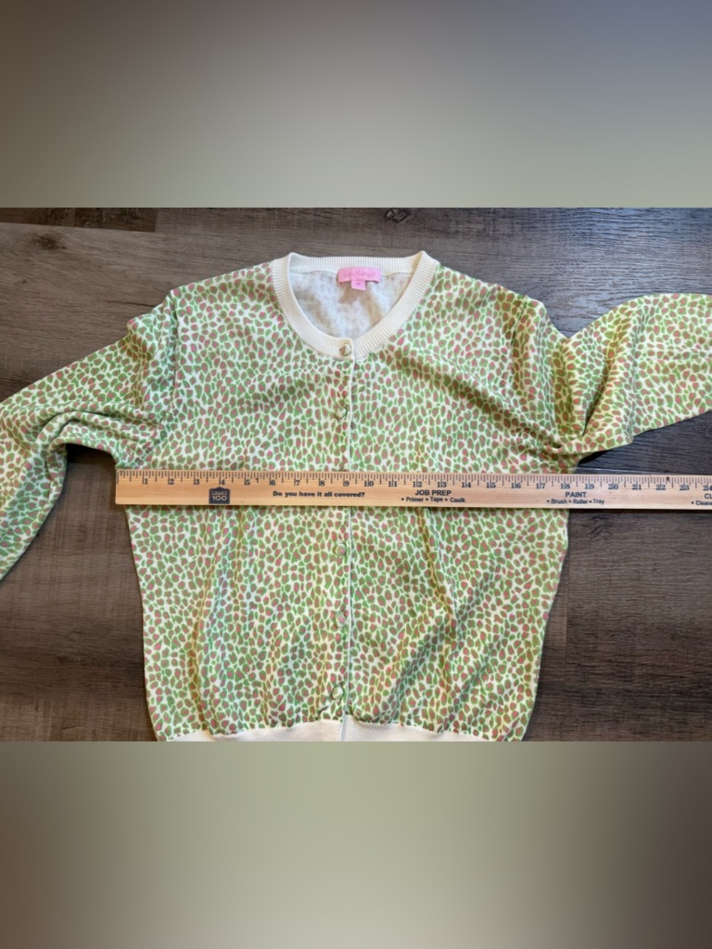 Lilly Pulitzer Leopard Spotted Sweater Cardigan Cropped 3/4 Sleeves Size Medium - Picture 14 of 14